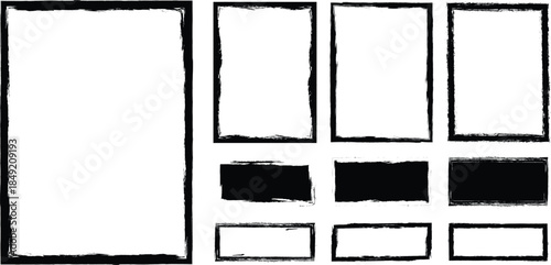 Set of 10 hand drawn grunge frames and borders collection black paint ink dirty artistic design elements isolated