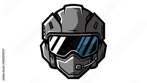 Futuristic pilot or soldier helmet with goggles and mic