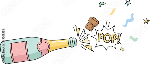 Festive Champagne Bottle Explosion with Celebratory Pop and Stars.