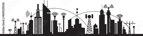 Modern smart city graphic. design Vector black silhouette