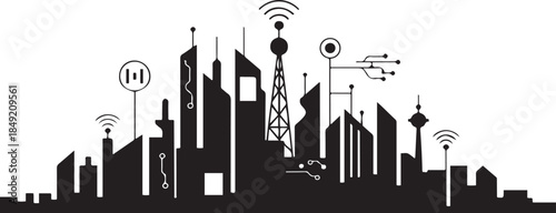 Modern smart city graphic. design Vector black silhouette