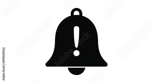 A striking black bell icon presented in a minimalist style a bold silhouette