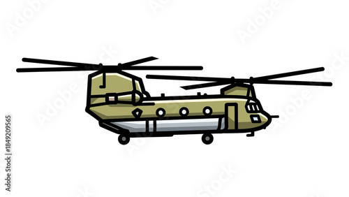 Cartoon illustration of a tandemrotor heavylift military transport helicopter