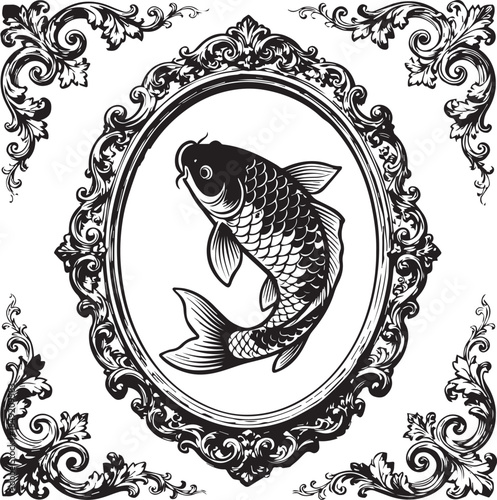 Koi fish coloring page for adults with detailed pattern hand drawn illustration for anti stress coloring book design