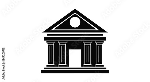A classic temple facade with prominent columns and a circular window a striking silhouette