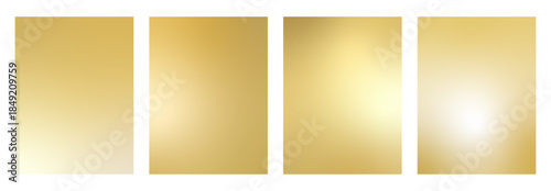 Gold brass texture background set. Vector wall metallic gradient set. Vertical smooth golden gradation. Collection soft cooper bg. Elegant brass gradient with polished metallic sheen.