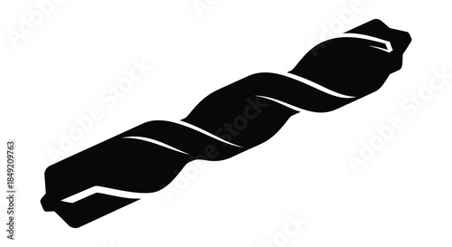 A striking black and white illustration of a twisted spiraling shape a bold silhouette