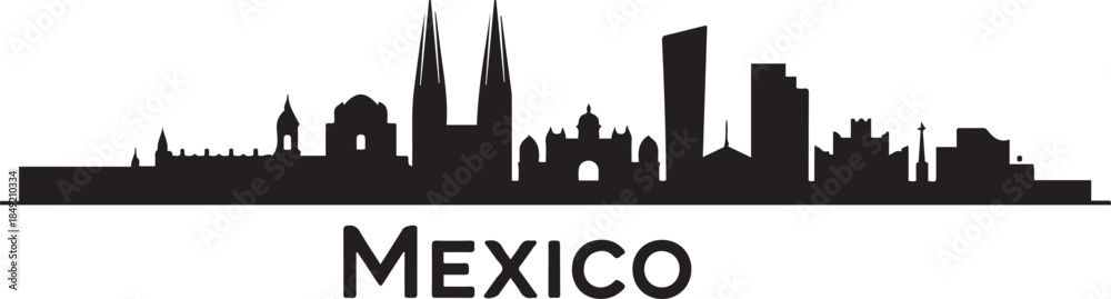 Fototapeta premium Guadalajara Skyline Black with Mexico. design Vector black silhouette