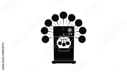 Modern coffee machine with creative coffee beans illustration