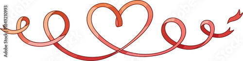 Elegant Red Ribbon Curled into Heart Shape with Decorative Swirls.