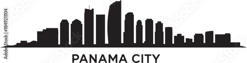 Panama City skyline. Travel poster. design Vector black silhouette