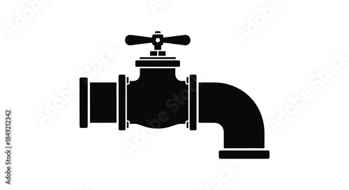 A simple black and white illustration of a water tap clearly depicted as a silhouette