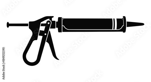 A detailed black silhouette of a caulking gun used for sealing and construction work silhouette