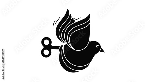 Black bird flying with scissors in modern minimalist design