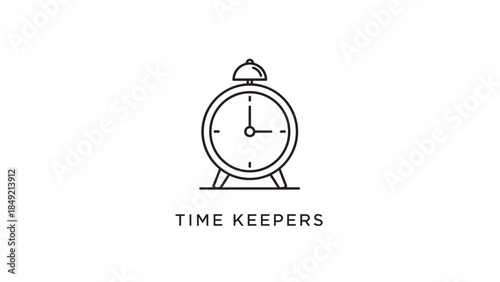 Simple Line Art Alarm Clock Illustration.