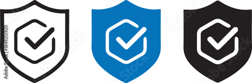 security shield checkmark icon protection verification trust safety approved symbol badge design set isolated on white background.