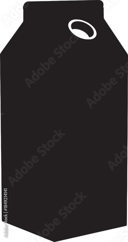 Black silhouette of a carton beverage container with a handle opening at the drink milk also transparent background