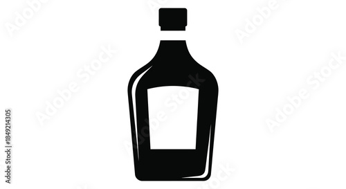 A striking black bottle design with a unique shape presented as a dark silhouette