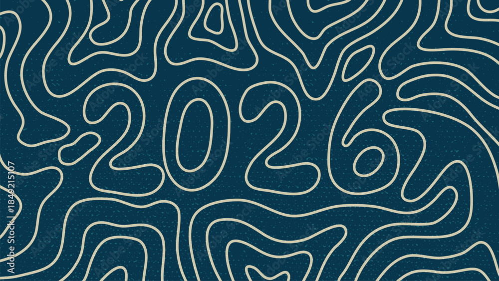 Fototapeta premium 2026 Abstract Gold Line Topography Map Contour Blue Background New Year Grunge Texture.Vector Illustration