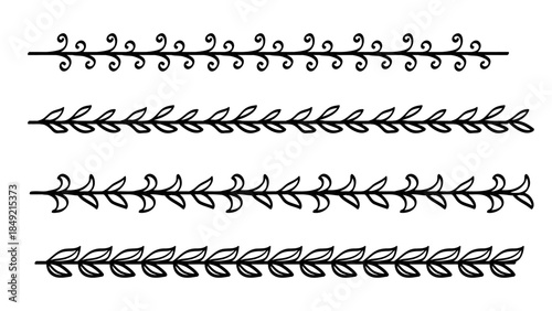 Nature Leaves Divider Vintage Collection Horizontal Border Line Art Design Elements.Vector Set