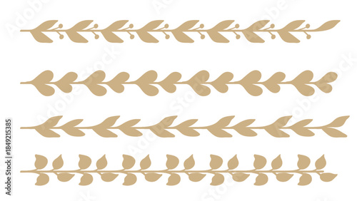 Nature Leaves Gold Silhouette Divider Vintage Collection Horizontal Border Design Elements.Vector Set