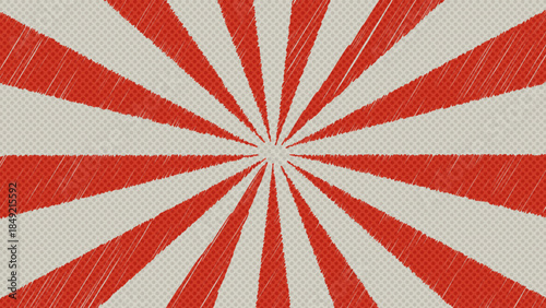 Red Sunburst Scribble Doodle Texture Halftone Pop Art Cartoon Vintage Comic Background Illustration.