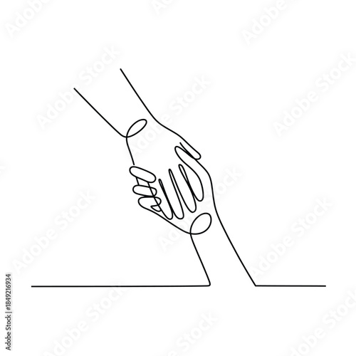 Continuous line drawing of two hands shaking