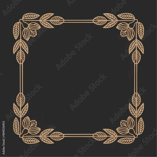 Elegant Frame Design on Dark Background: An exquisite frame, meticulously crafted with intricate floral and leaf motifs, graces a somber dark canvas. It's a harmonious blend of nature and art.