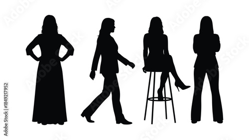 Silhouettes of four women in various poses