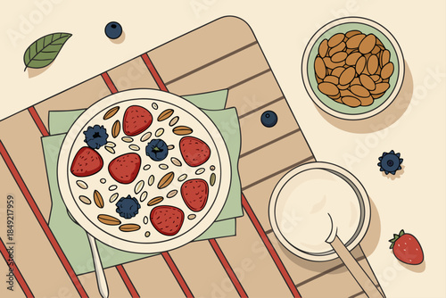 Healthy Breakfast Bowl with Fresh Berries and Nuts