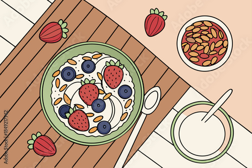 Healthy Breakfast Bowl with Fresh Berries and Granola