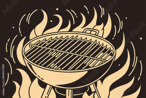 Hot Barbecue Grill with Flames Illustration
