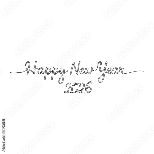 Minimalist Single Line Art Happy New Year 2026 Greeting Design