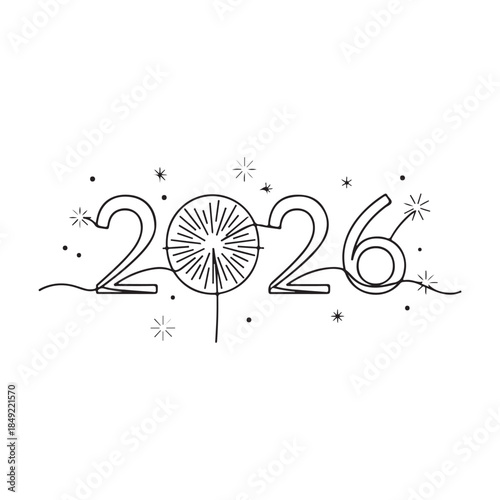 Minimalist 2026 New Year Greeting with Sparkler Outline Design