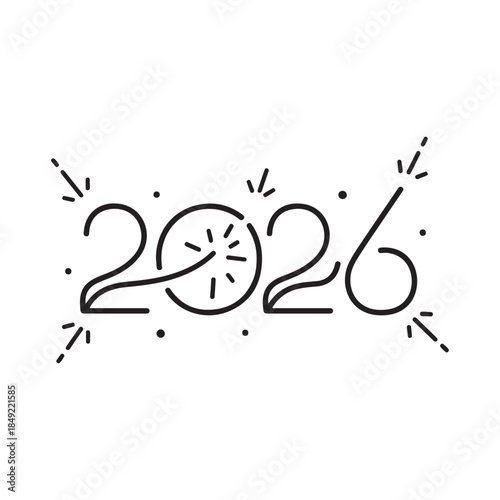 Minimalist Black Line 2026 New Year Design with Festive Sparkles
