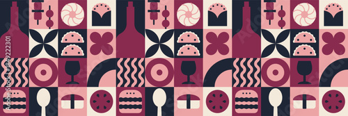 Restaurant poster with flat mosaic of fast food and italian ingredients.