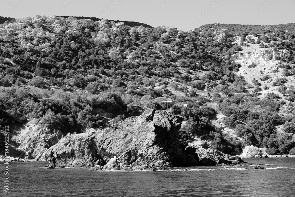 Fototapeta premium Rocks in the sea off the coast of Cyprus. Warm sea and picturesque coastal 