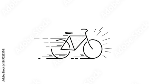 Modern bicycle icon in motion speeding fast with motion lines on white background for transportation cycling sports concept