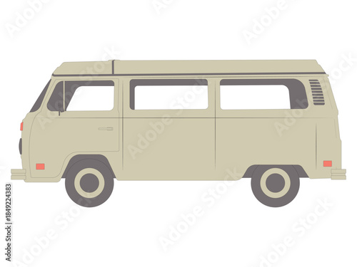 Retro (old fashioned) flat van with red headlights, isolated on white background (backdrop). 