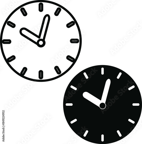 Two clocks displaying different times in a simple black and white style