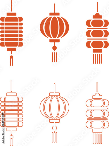 set of chinese lantern icons for lunar new year and festival celebration