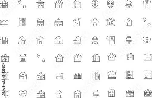 Minimalist Line Art Icons for Home, Real Estate, and Smart Technology