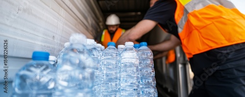 Workers Unloading Water Bottles, Hydration ,Safety