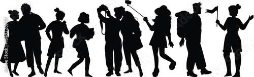 Black Silhouettes of Various People and Tourists