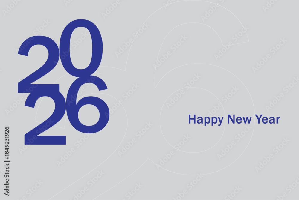 Obraz premium Blue 2026 happy new year greeting card on light blue background with modern typography and festive design elements