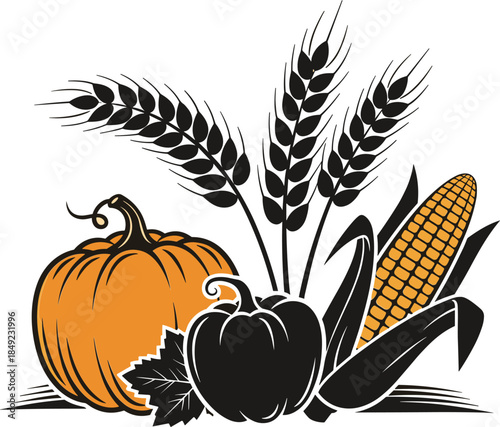 Harvest season vegetables and grains arrangement