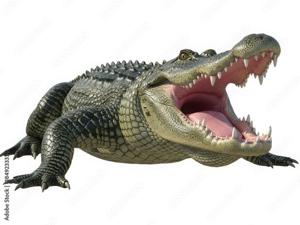 Fototapeta premium Open-mouthed alligator displaying sharp teeth