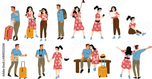 man and woman travels trip vector design 