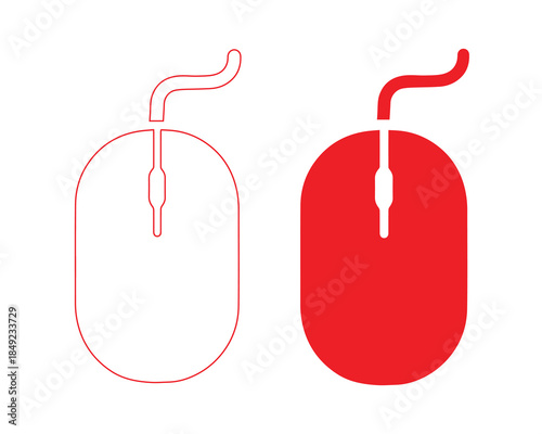 Outline and filled red computer mouse icons for digital interface design