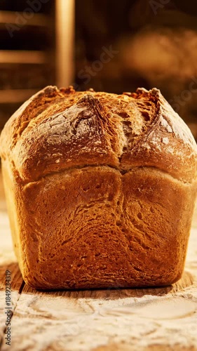 Wallpaper Mural Freshly baked loaf of bread on wooden table background   Torontodigital.ca